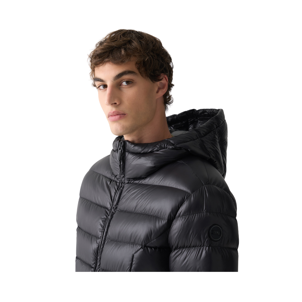 Mens Glossy Hooded  Down Jacket - Black