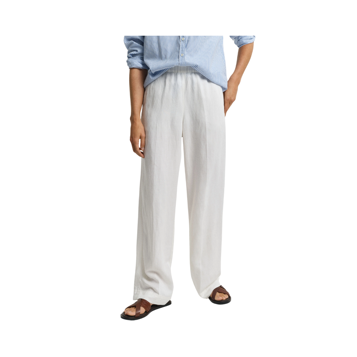 Linen Blend Pull On Pants - Eggshell