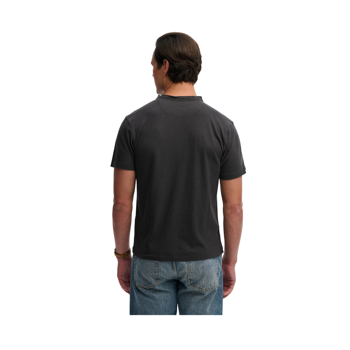 Classic Cotton Lin Ss Grandad - Dark Charcoal
