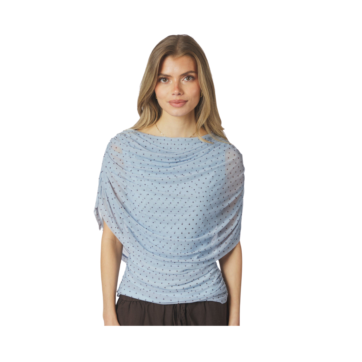 Cottuna Dot Drapy Mesh Top - Light Blue