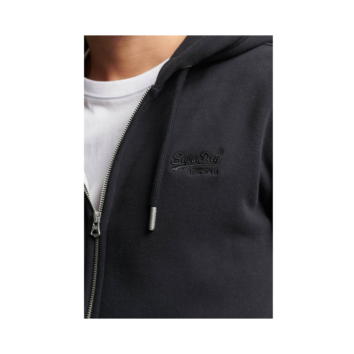 ESSENTIAL LOGO ZIP HOODIE - Black