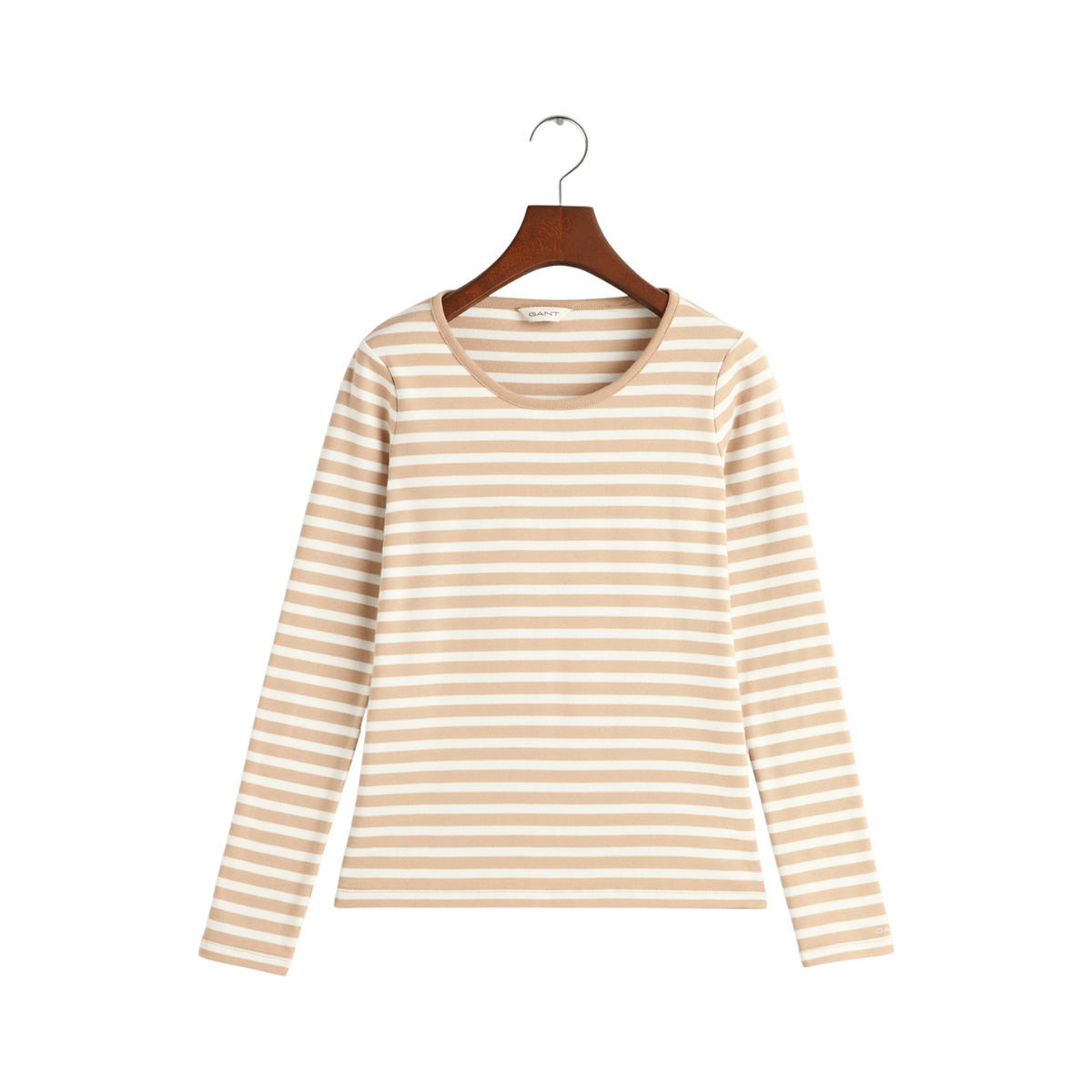 SLIM STRIPED 1X1 RIBBED LS T-SHIRT - Beige