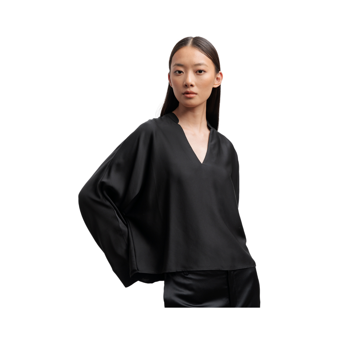 Nina V-Neck Blouse - Black