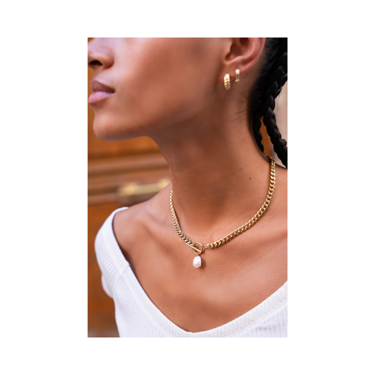 Necklace Switch With Pearl - Gold