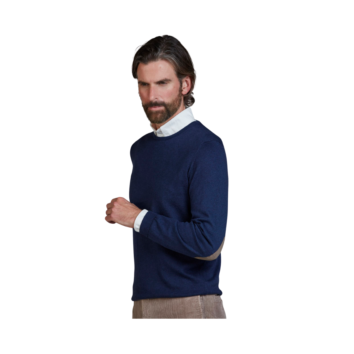 Crew Neck Knit E-Patch - Navy
