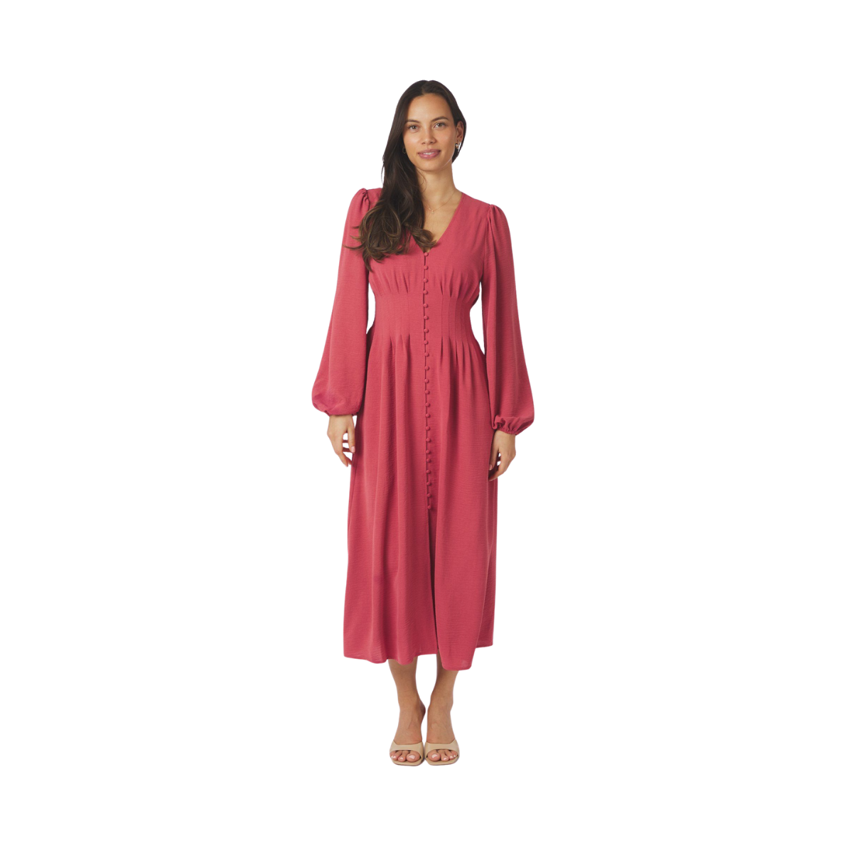 Annelie Solid Crepe Dress - Cherry Pink
