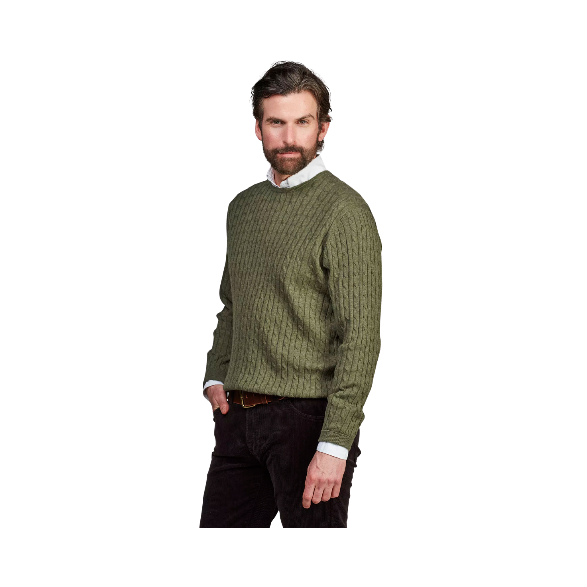 Crew Neck Cable Knit - Green