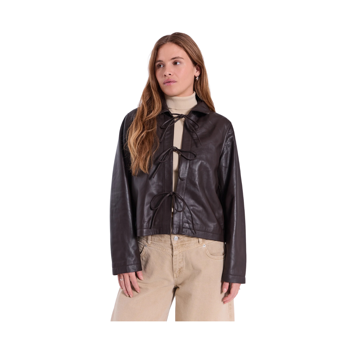 Monica String Leather Shirt - Dark Brown