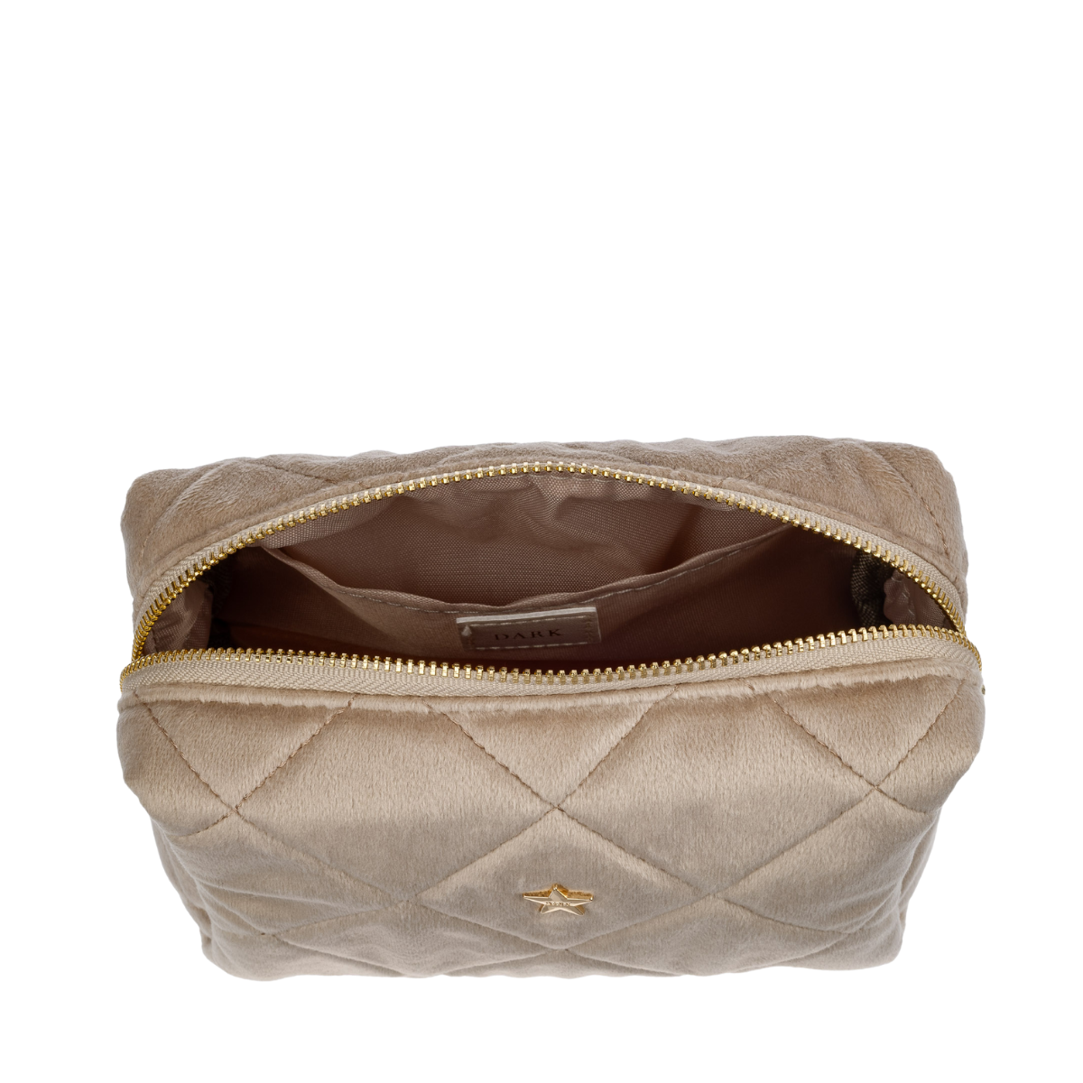 Velvet Square Quilted Make-Up Pouch Large - Dark Sand