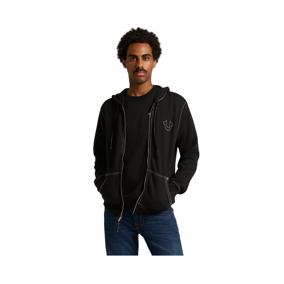 Big T Zip Up Hoodie - Black