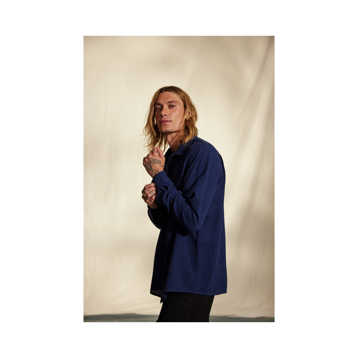 Hooper Cotton Crinkle Shirt - Total Eclipse