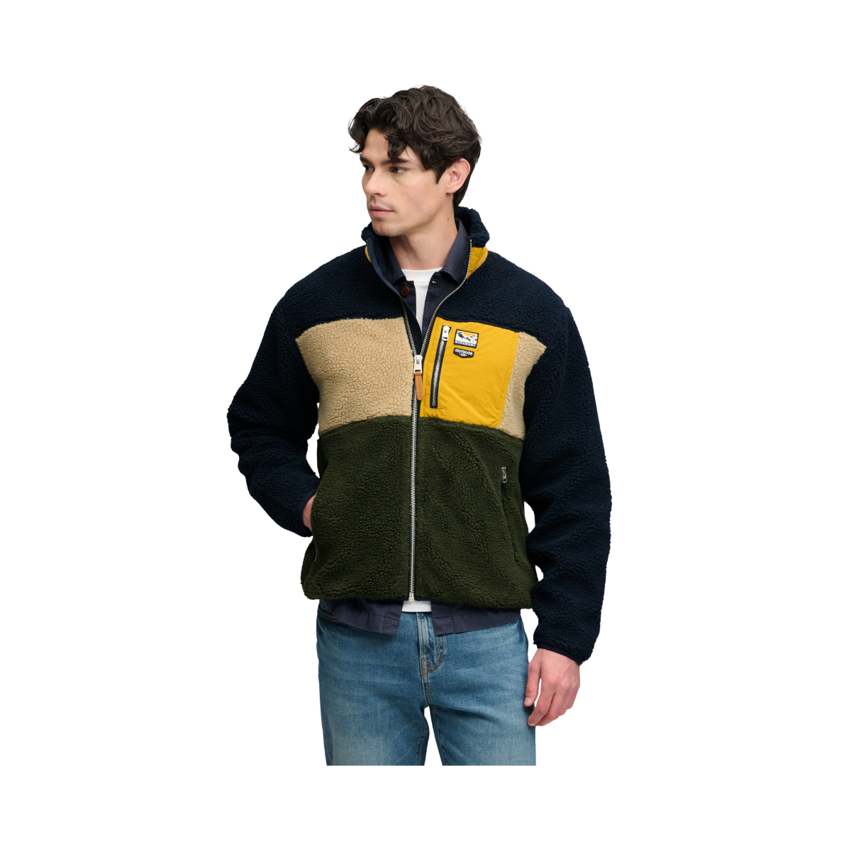 Colour Block Retro Zip Fleece - Eclipse Navy Mix