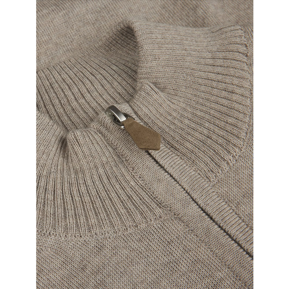 Sweater Knitted Half Zip Merino - Light Beige