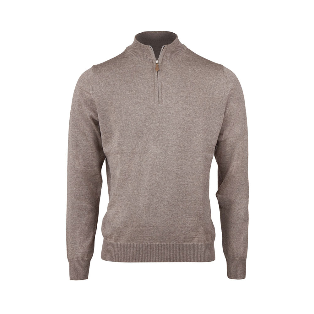 Sweater Knitted Half Zip Merino - Light Brown