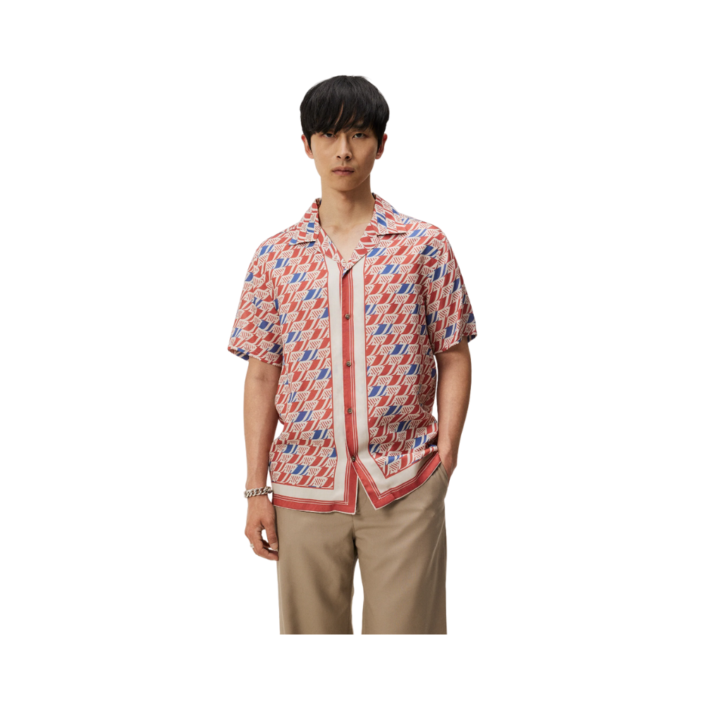 Elio Tencel Moto Print Shirt - Red