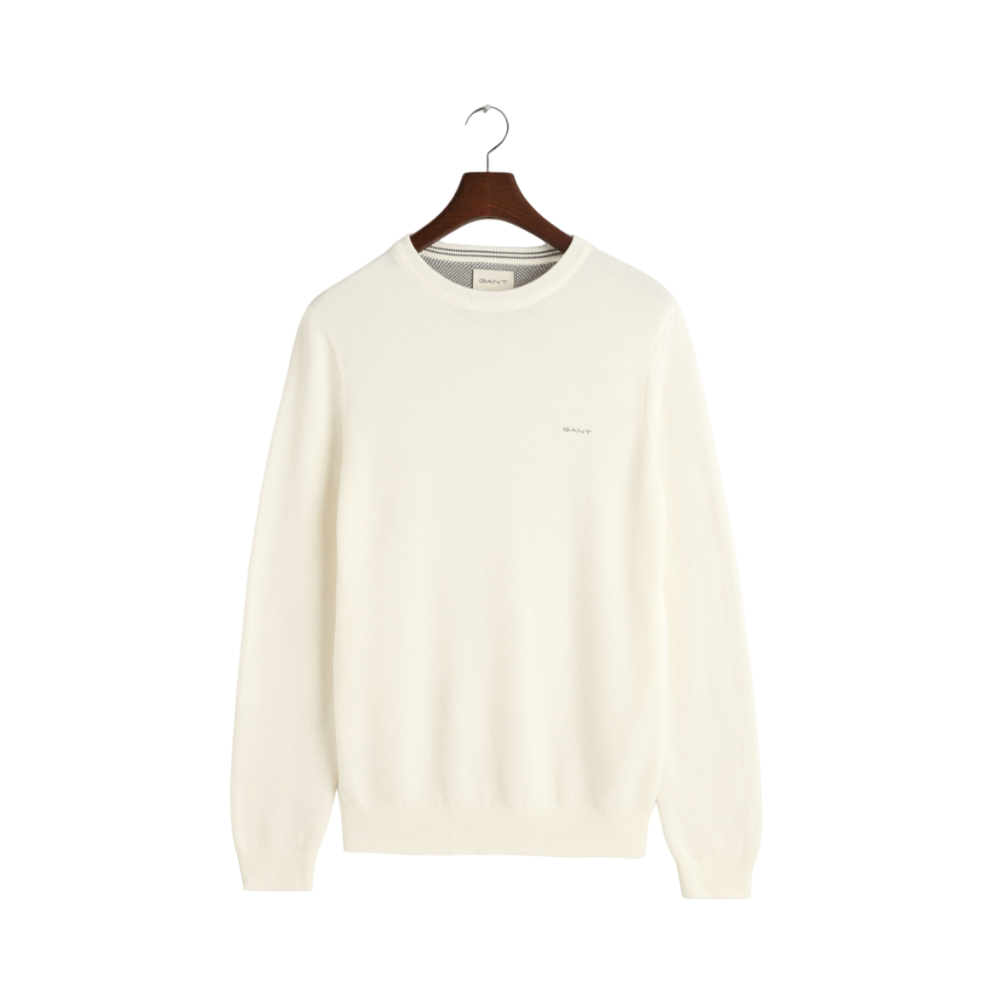 Cotton Pique C-Neck - White