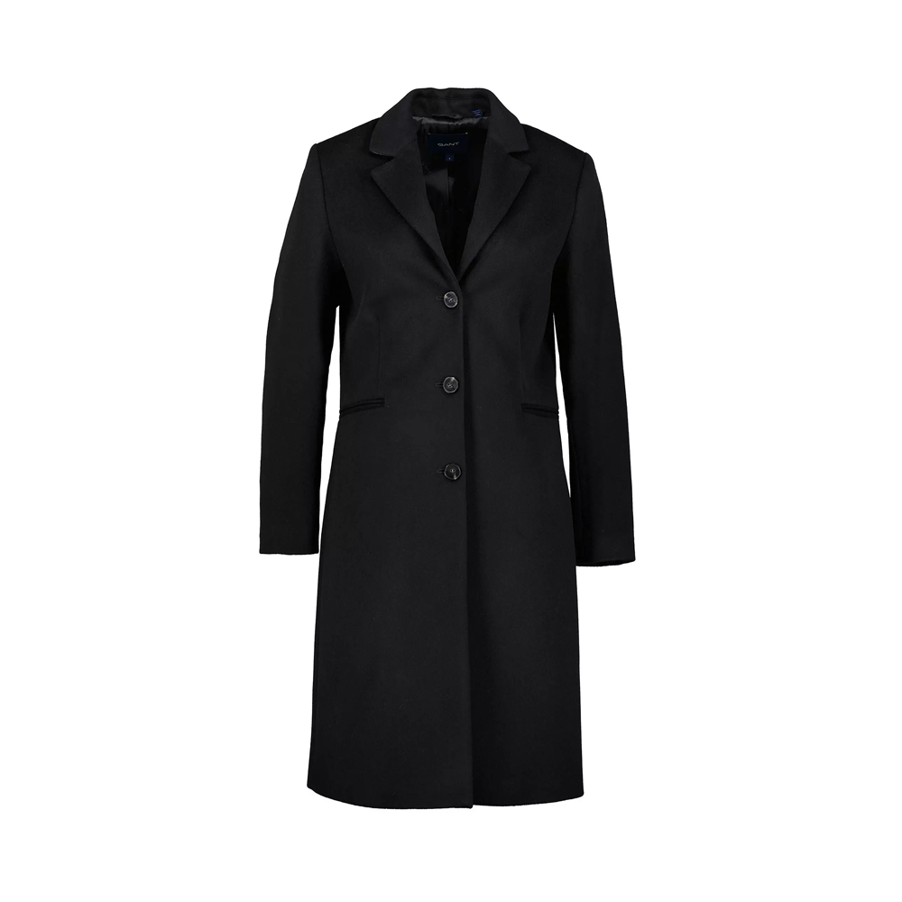 Wool Blend Tailored Coat - Black