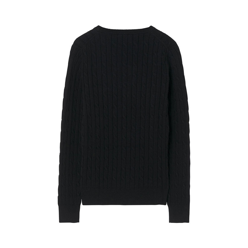 Stretch Cotton Cable Crew - Black