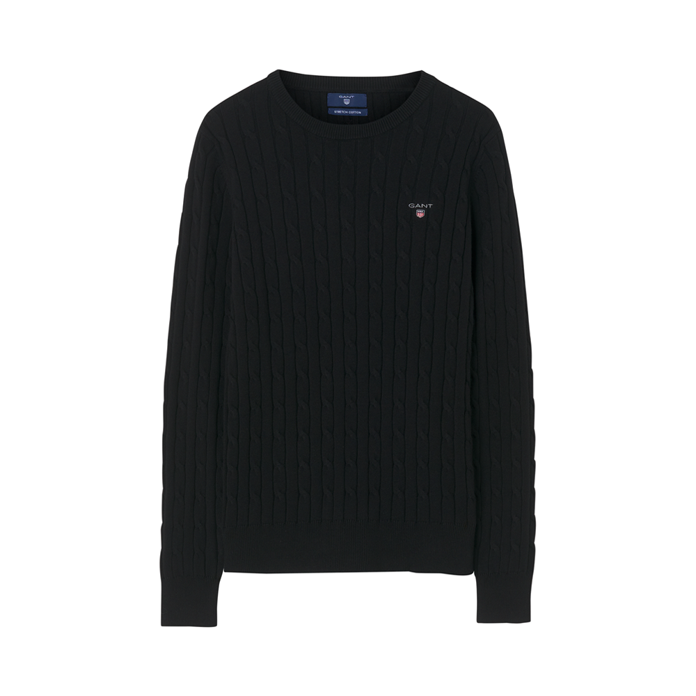 Stretch Cotton Cable Crew - Black