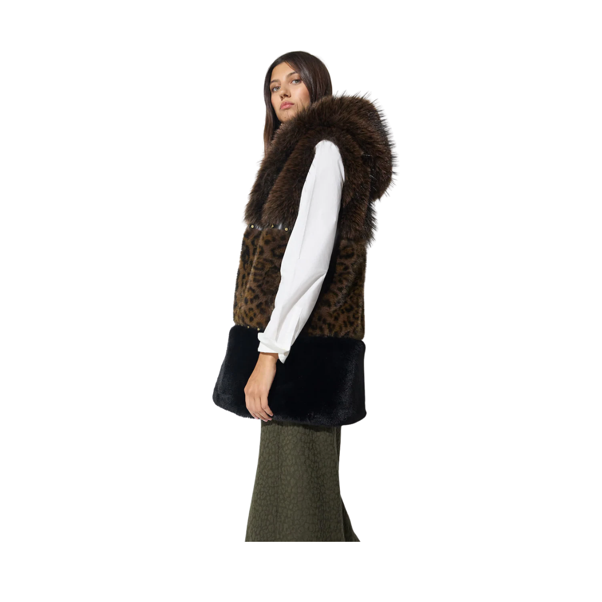 Tricolor Animal Fur Midi Vest - Brown-Multicolor