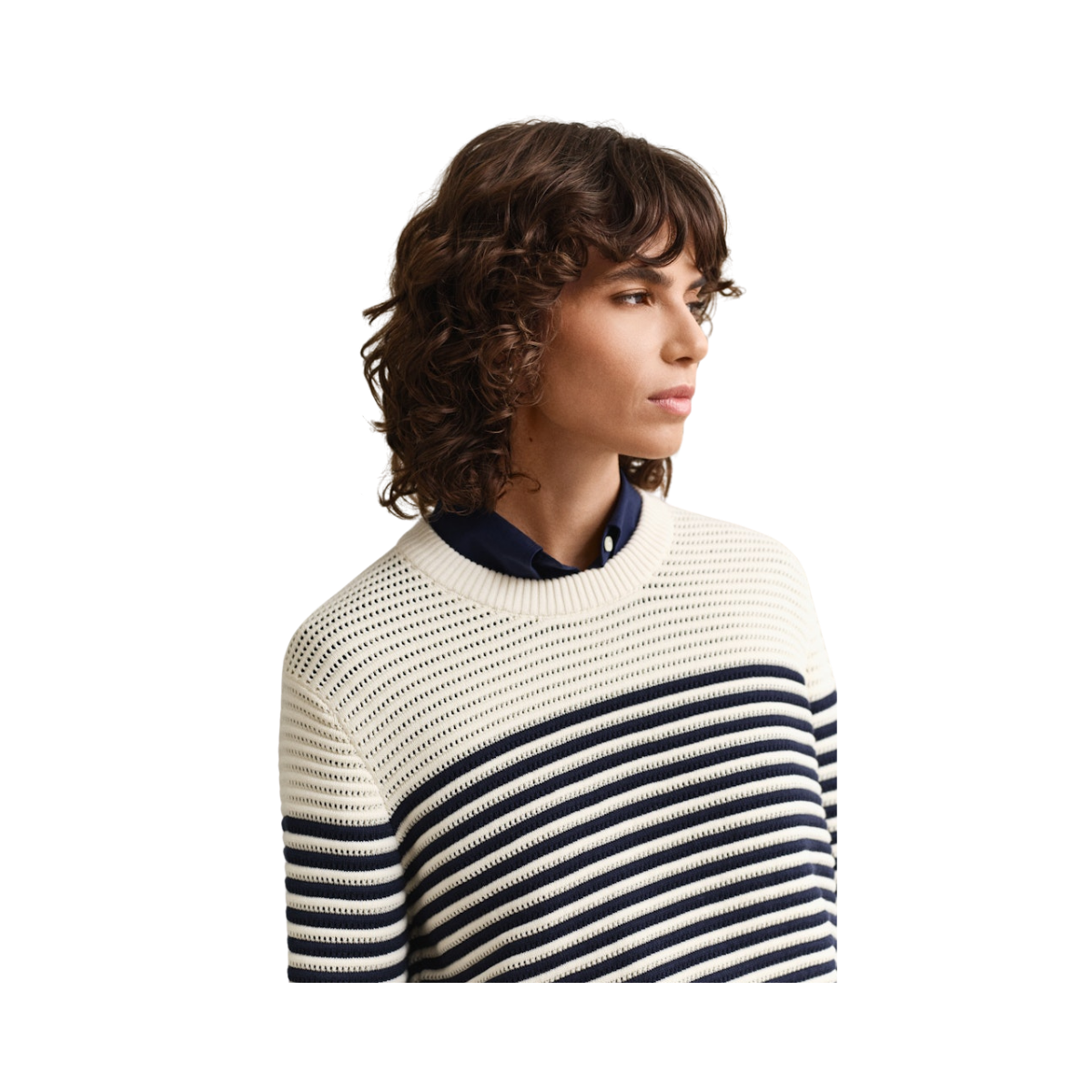 Textured Striped C-Neck - Cream