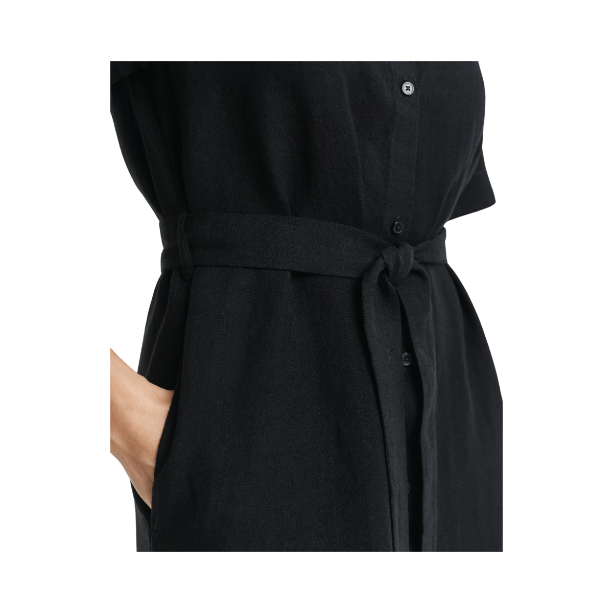 Reg Linen SS Shirt Dress - Black