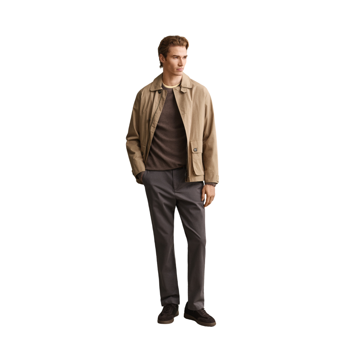 Micro Textured Cotton C-Neck - Dark Hazelnut Melange