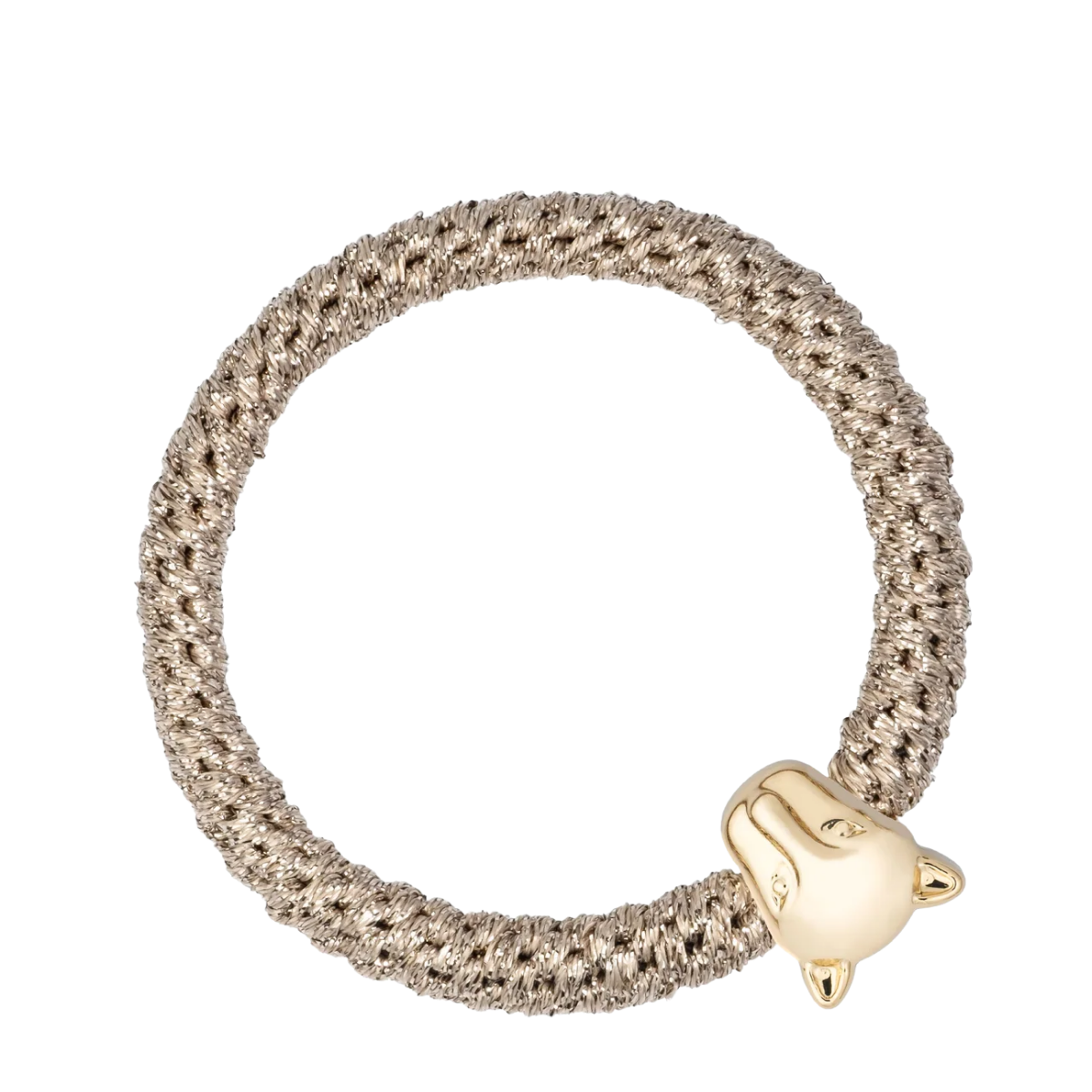 Fat Hair Tie W/Gold - Sparkled Dark Sand W/Panther