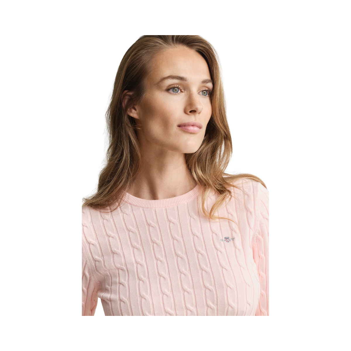 Stretch Cotton Cable C-Neck - 647 Apricot Pink