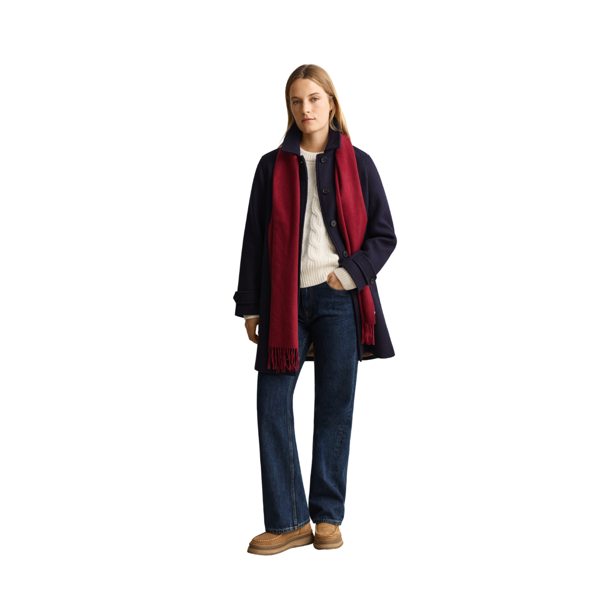 Wool Blend Cable Knit C-Neck - Cream