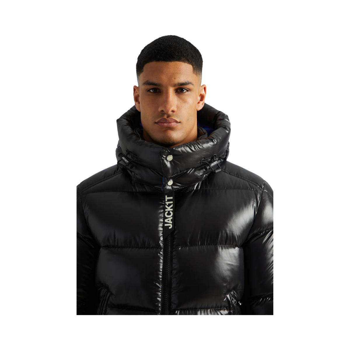 EZ PUFFER SLICK HOOD - Black/Blue