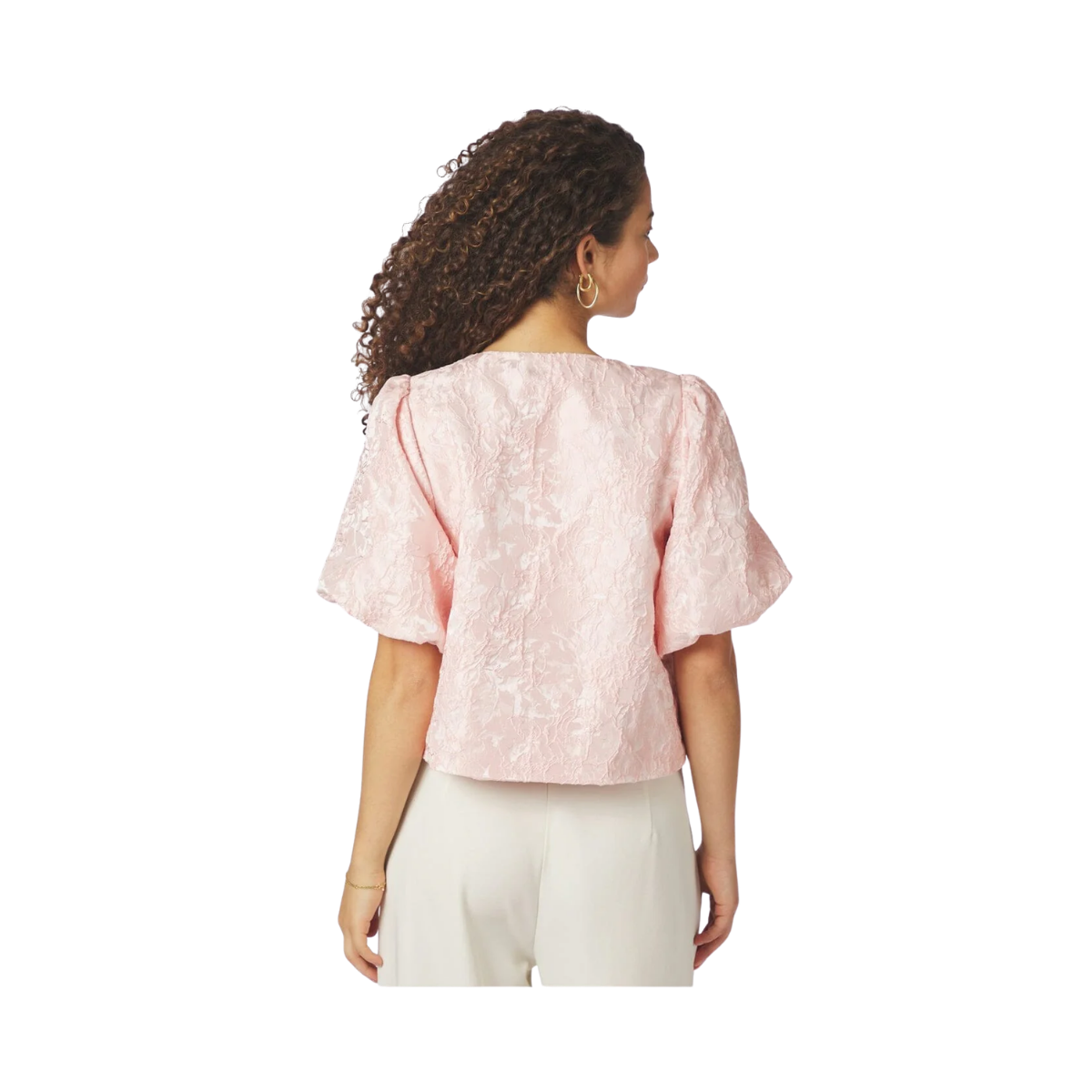 Aisa Soft Brocade Blouse - Light pink