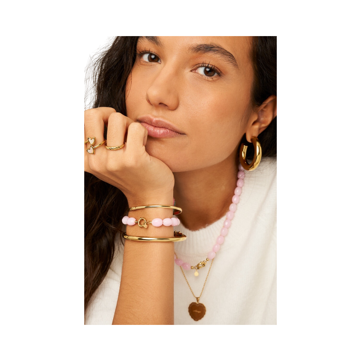 Bracelet Beads Pink - Gold