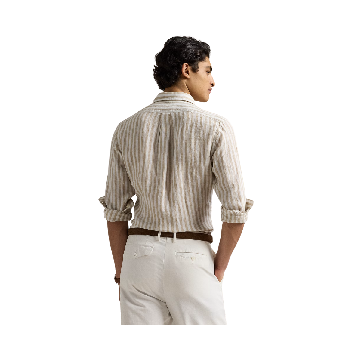 Custom Fit Striped Linen Shirt - Coastal Beige/White