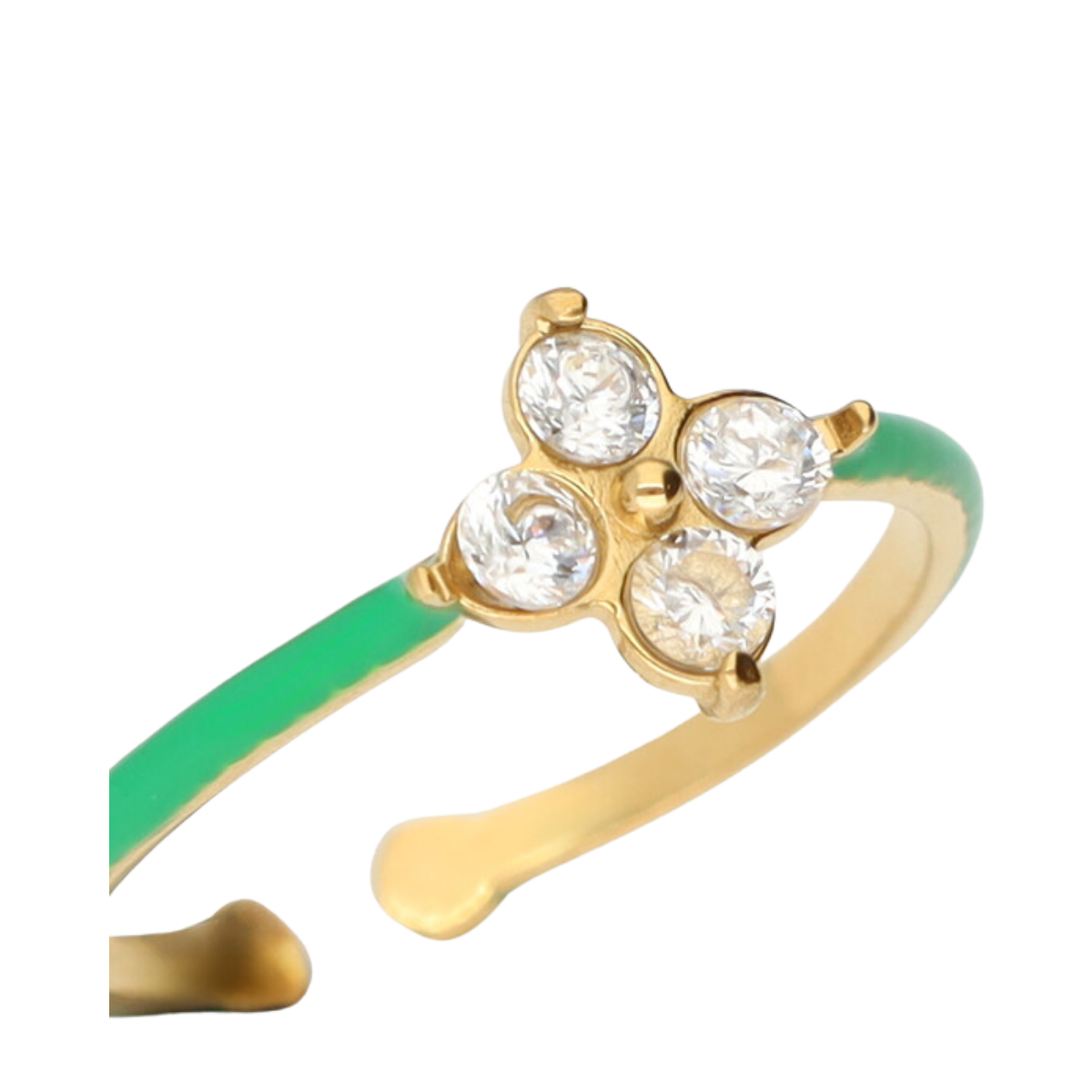 Ring Fine Green Clover Strass - 1200 Gold