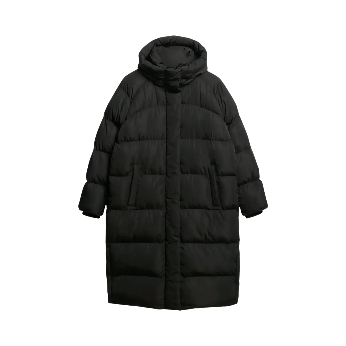 Longline Hooded Puffer Jacket - Black