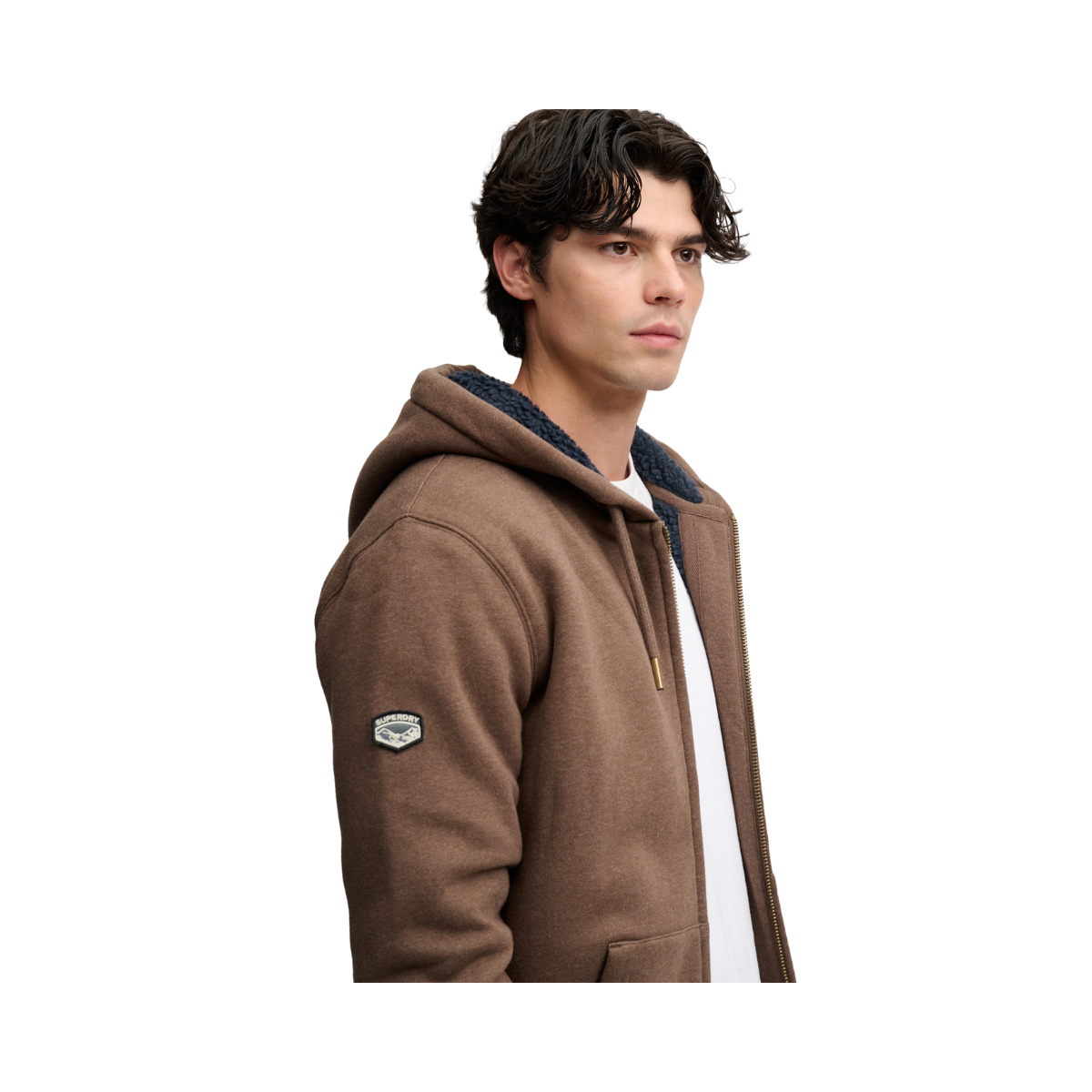 Borg Lined Ziphood - Mocha Brown Marl
