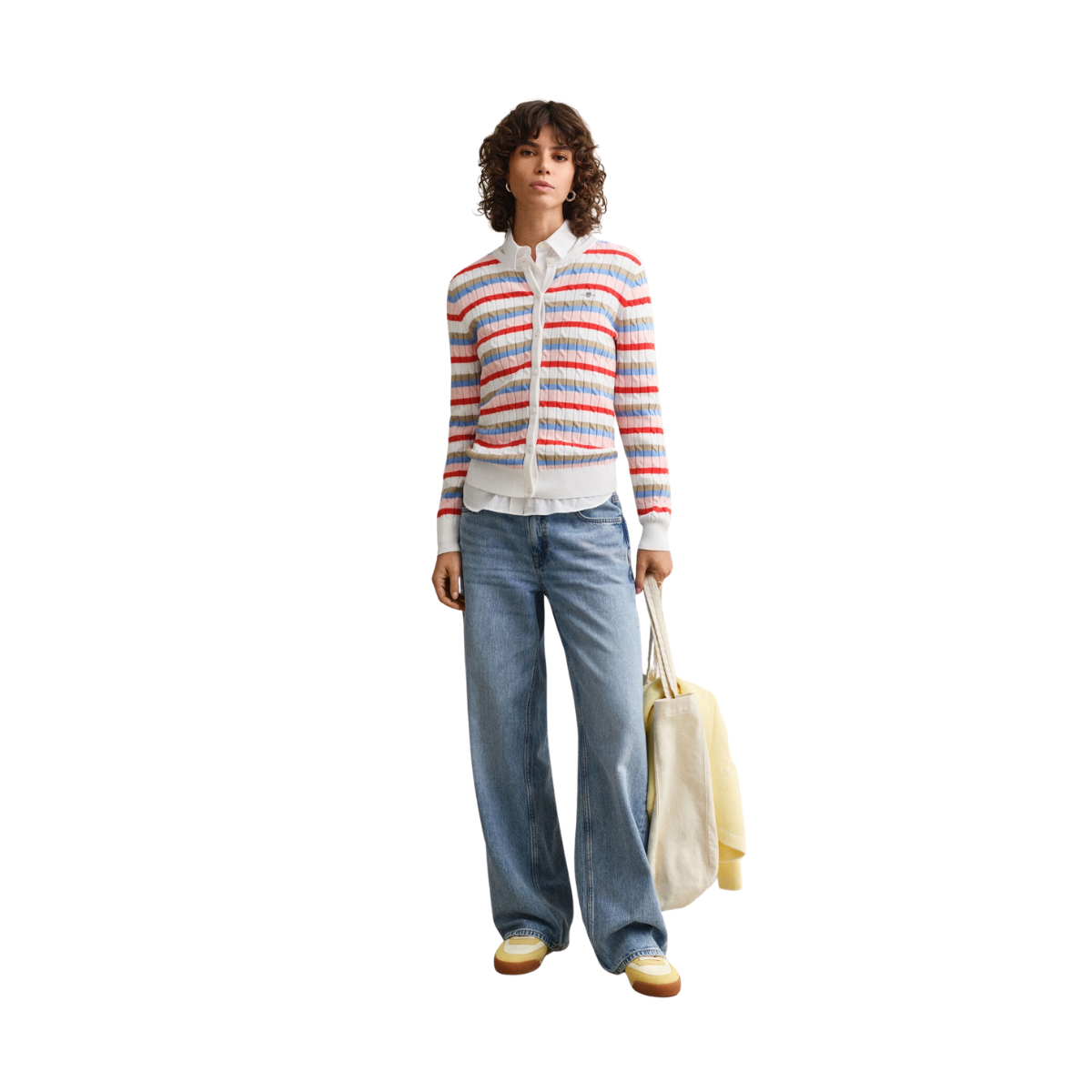 Stretch Cotton Cable Stripe Cardi - Multicolor