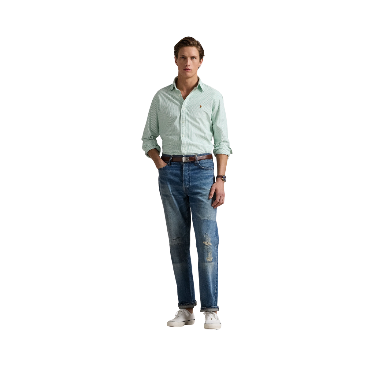 Custom Fit Striped Oxford Shirt - Summer Emerald/White
