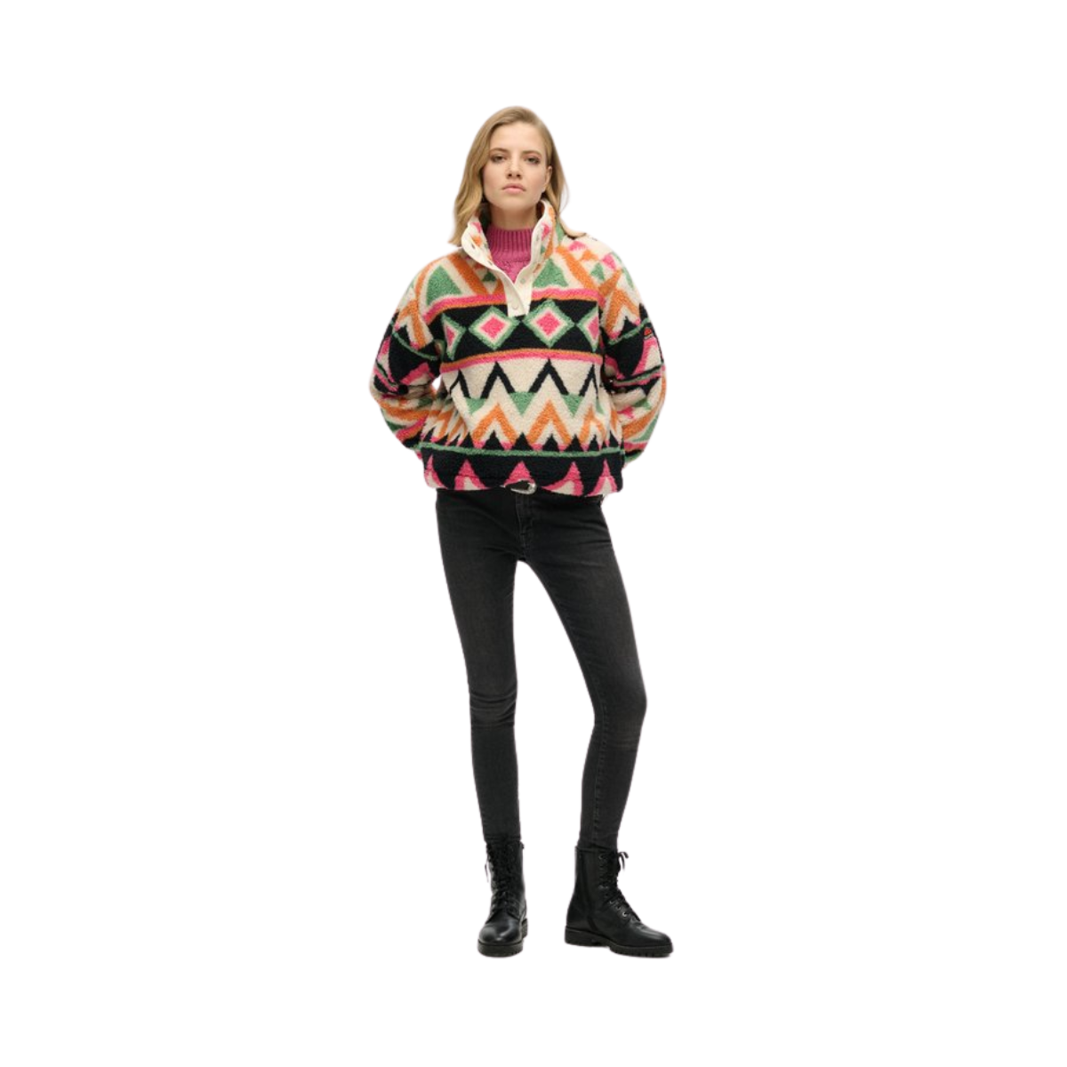 Super Soft Printed Half Zip - F9S Cream Terry Print