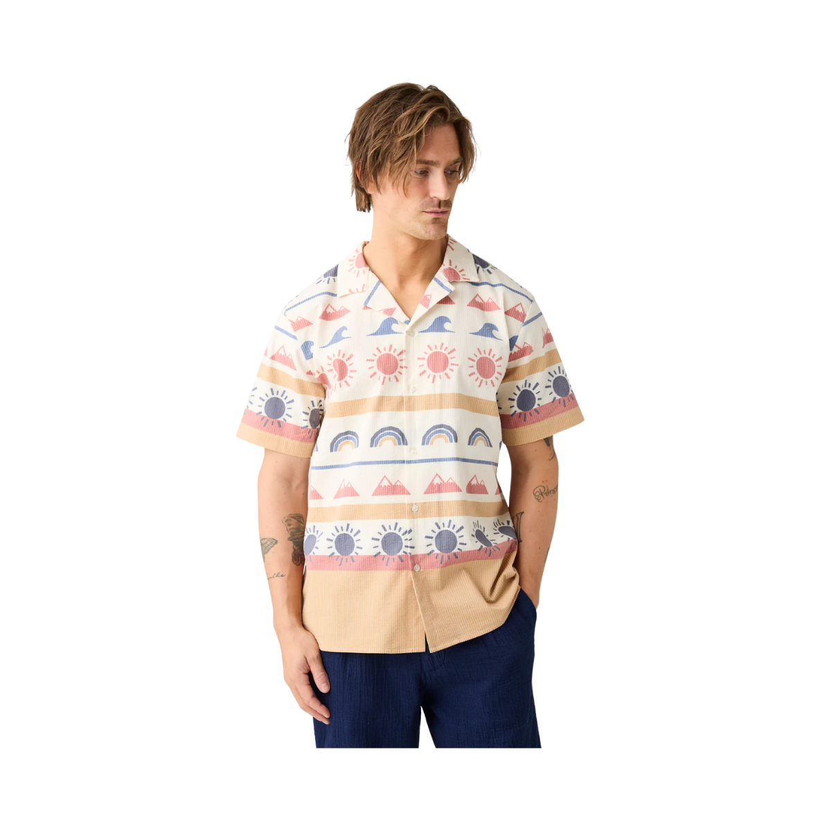 Box Fit Short Sleeved Seersucker Shirt - Multi Color Aop