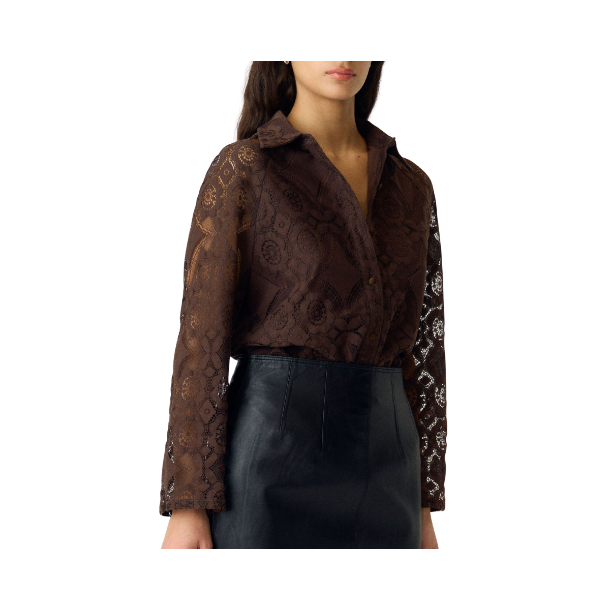 YASAlmi 7/8 Lace Shirt - Coffee Bean