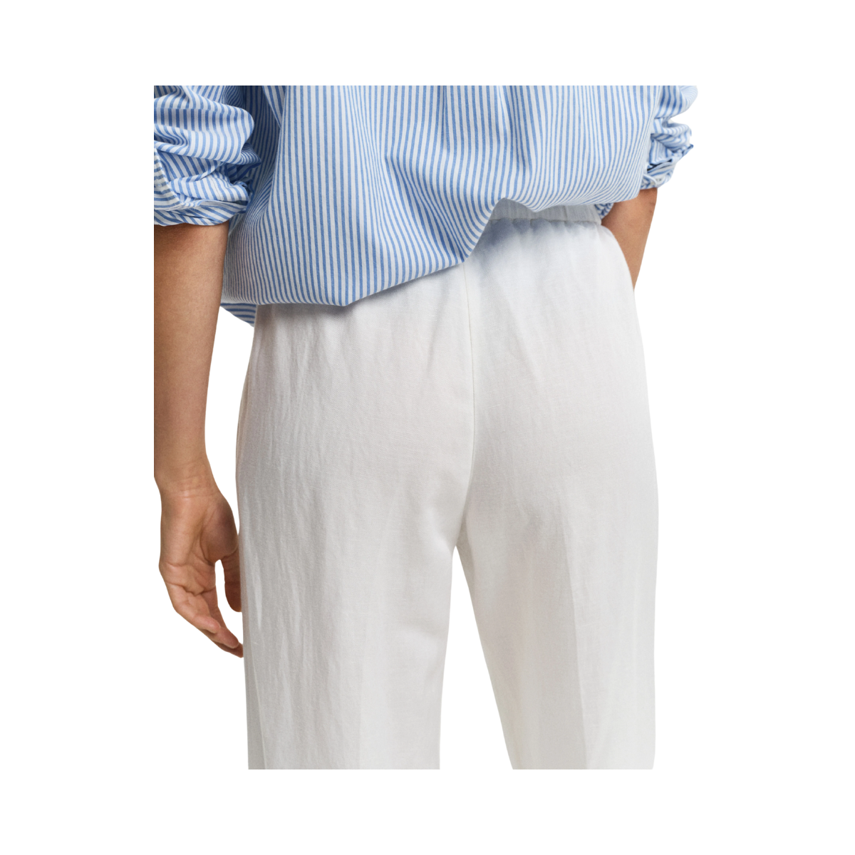 Linen Blend Pull On Pants - Eggshell