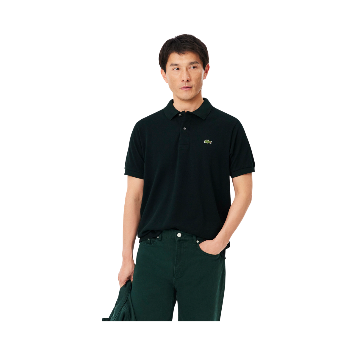 Short Sleeved Ribbed Coll - Dark green