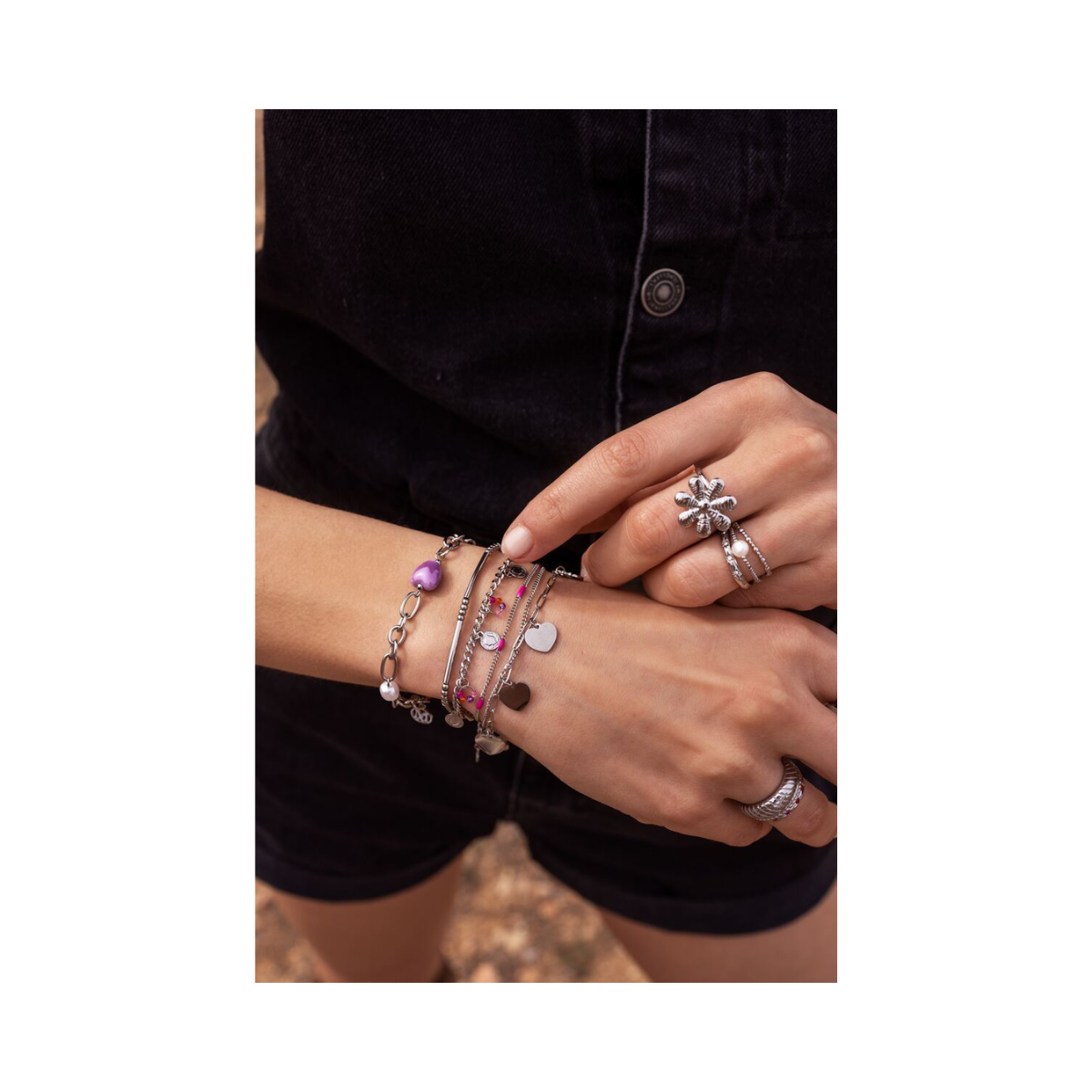 Bracelet chain fine hearts - Gold