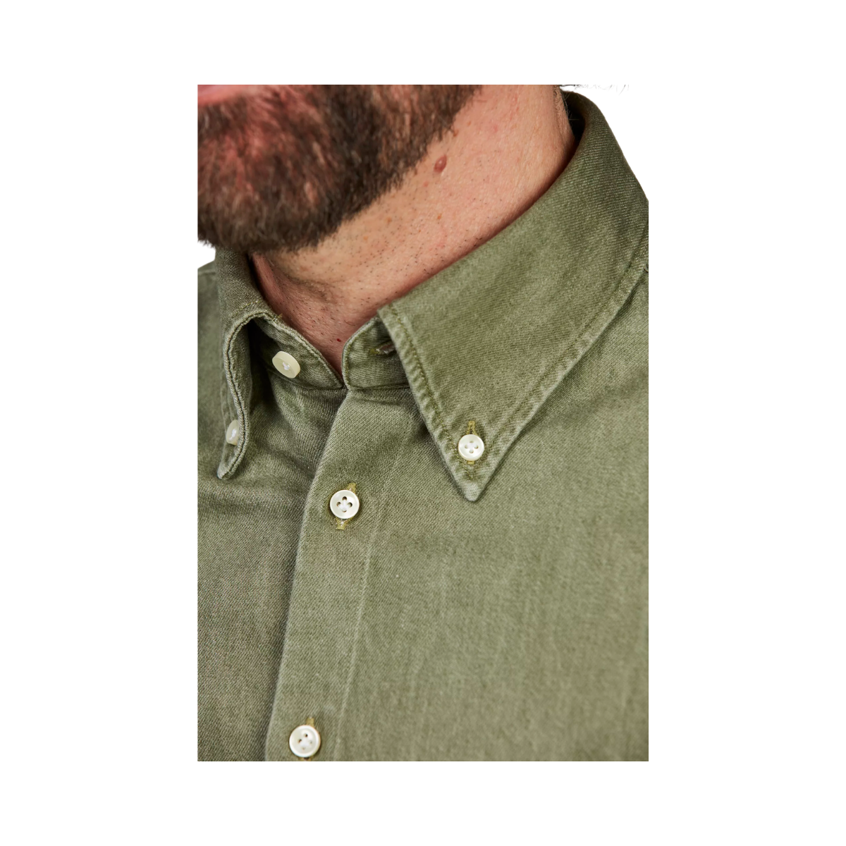 Zac Clrd Twill Denim Shirt - Olive Green