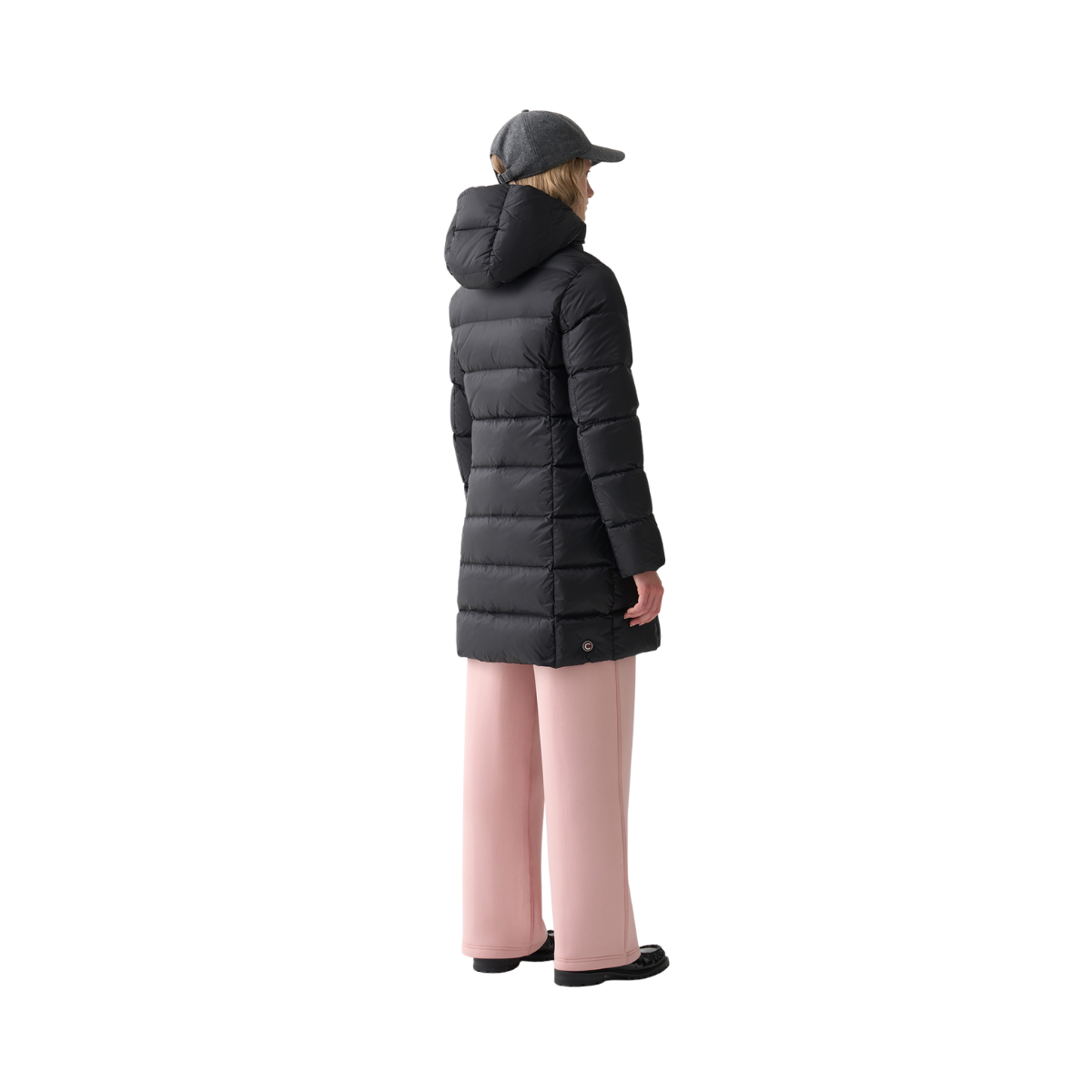 Ladies Long Down Jacket with Hood - Black