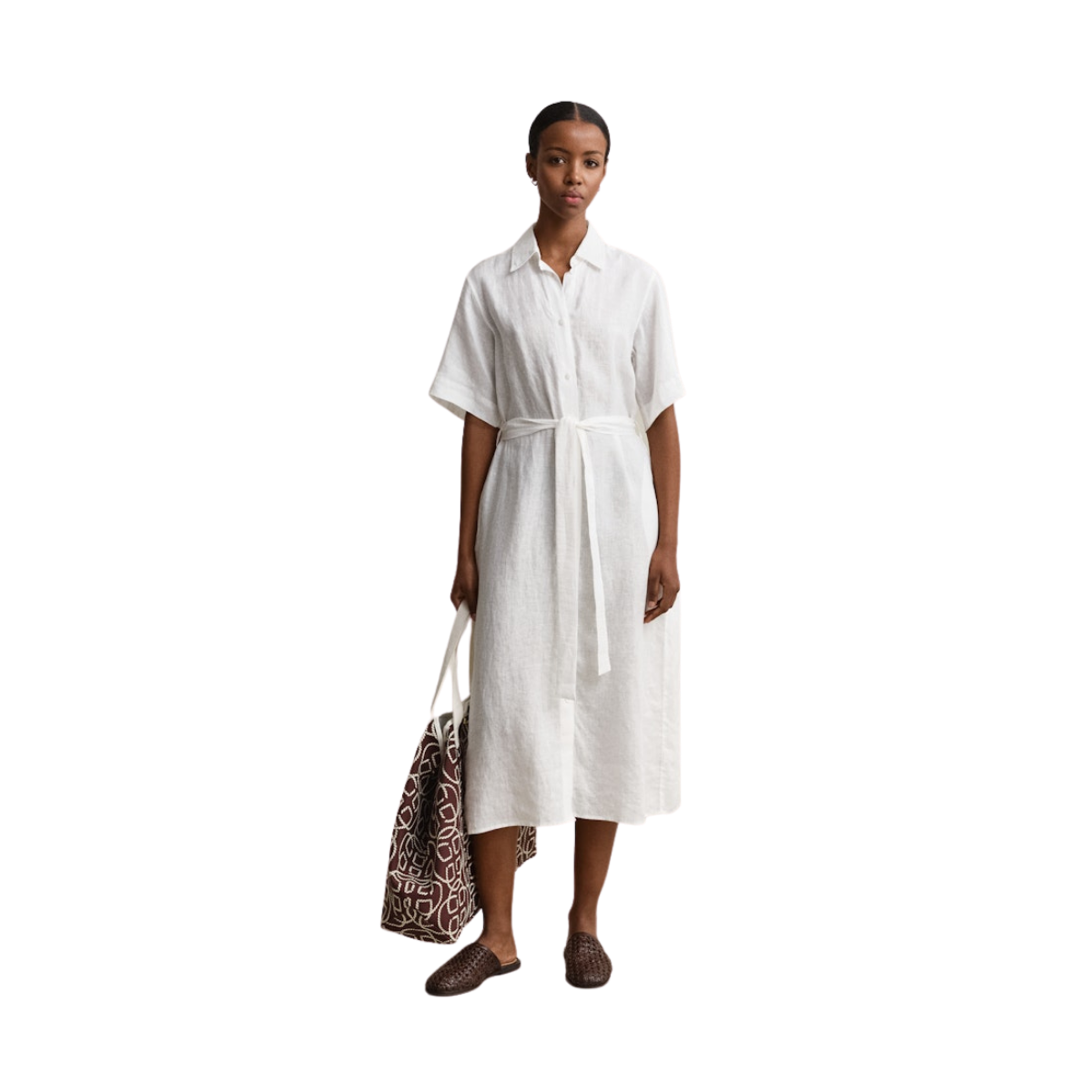 Linen SS Shirt Dress - White