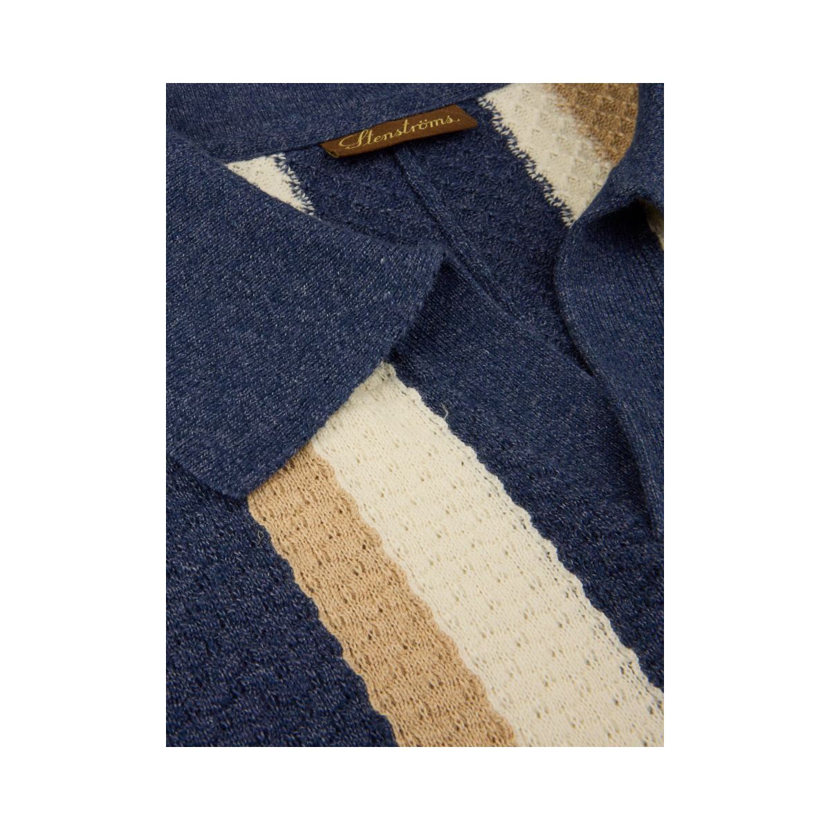 Polo Shirt Knitted Stripe Textured - Blue stripe