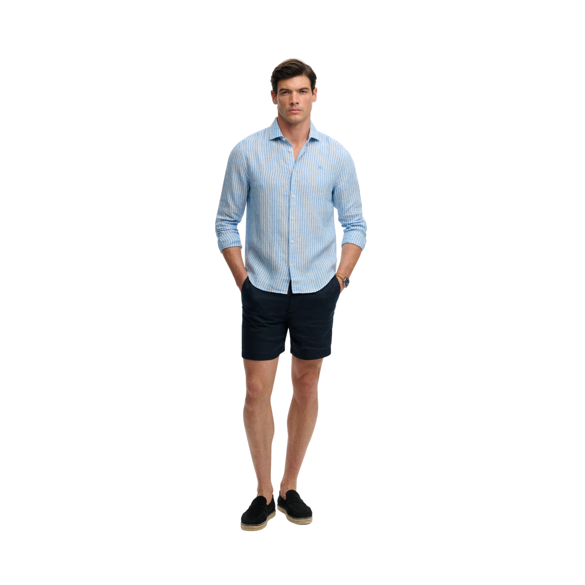 Riviera L/S Linen Shirt - Classic Blue Stripe